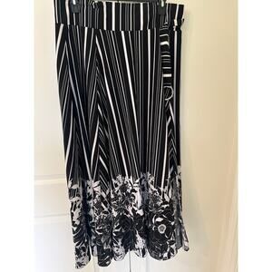 NY&C XL Striped Maxi Skirt Black White High Slit Stretch